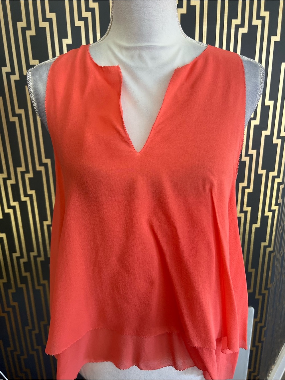 TORY BURCH Silk Sleeveless V-Neck Coral Top